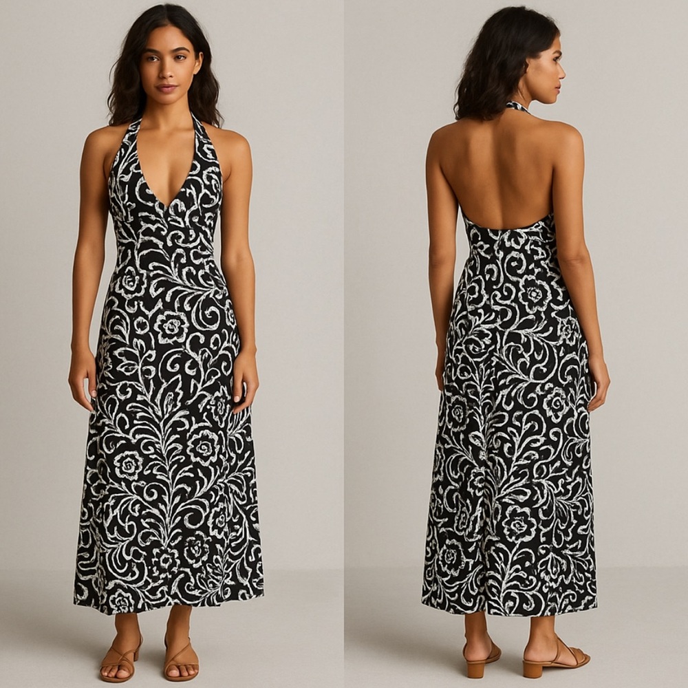 Twenty Elegant Black and White Floral Backless Dress